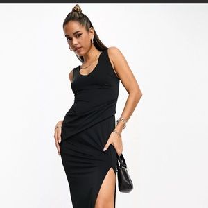 Plunge midi dress with draped skirt detail